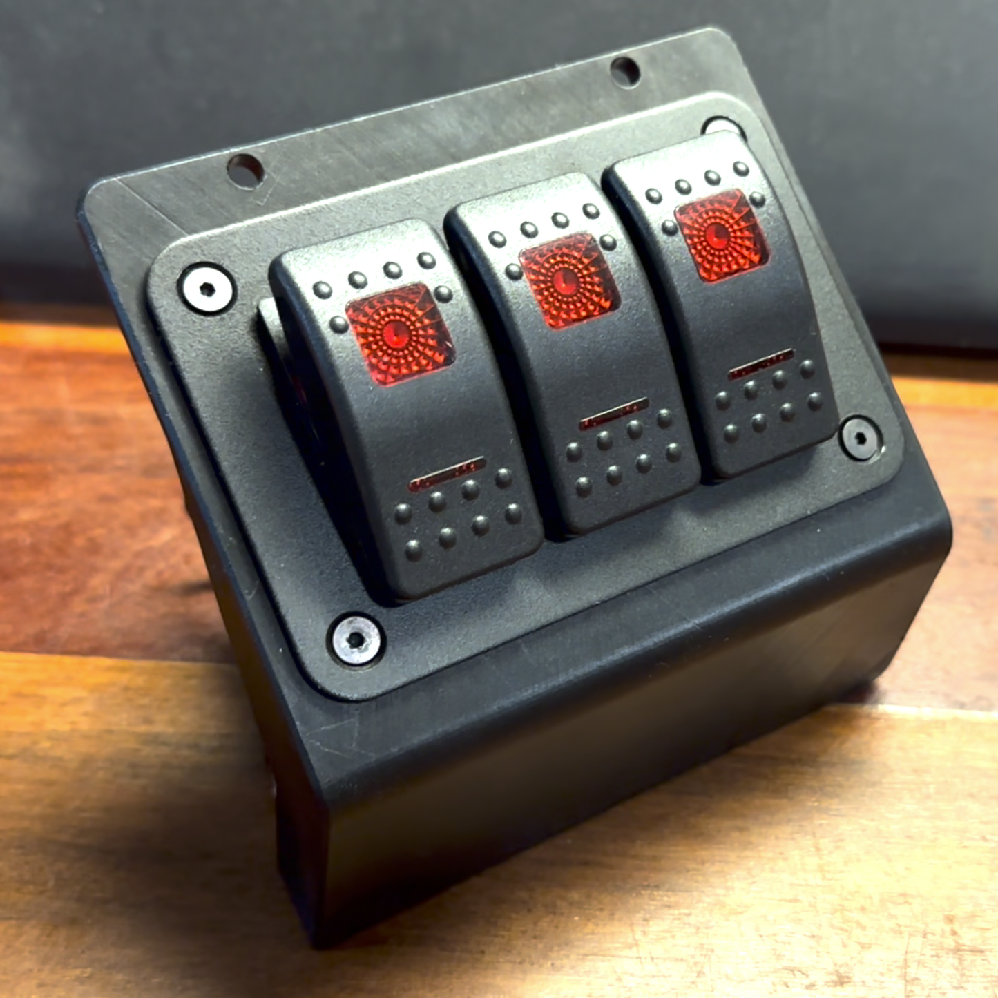 TJ Jeep ash tray bezel adaptor with ARB switches installed by Bender Devices