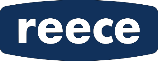 A dark blue rounded rectangle with the word 'reece' in large white lowercase letters across the center.